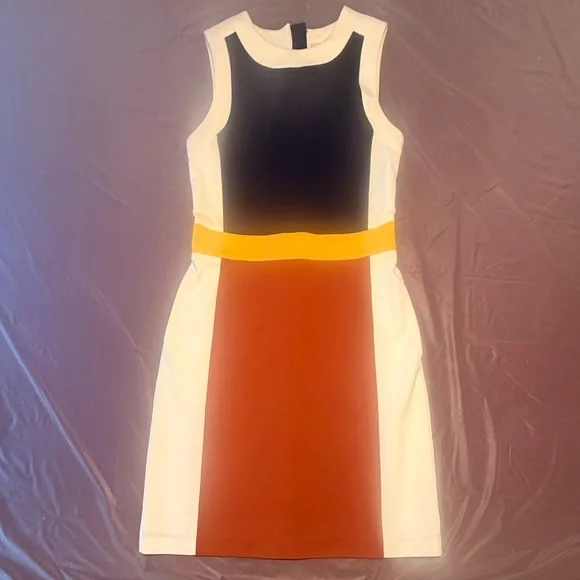 TORY BURCH Mya Navy Copper Colorblock Stretch Ponte Knit Sheath Dress XS = 0/2 - Picture 6 of 14